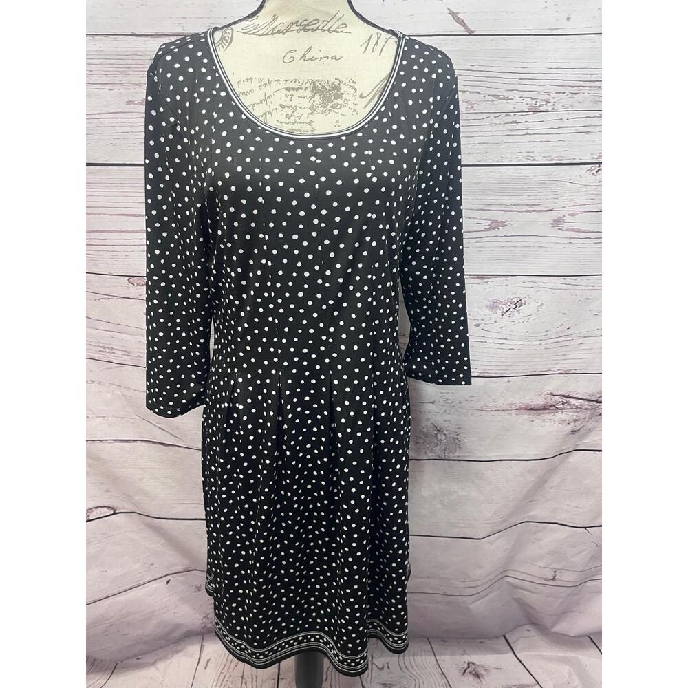 NWT Max Studio Black White Polka Dot Dress 3/4 Sleeve Scoop Neck XL